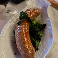 Sausage with manchego and lemon broccoli