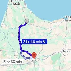 Map and time taken to get to chefchaouen from tangier