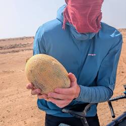 Riesenmelone. In der Sahara wo alles Obst +Gemüse importiert ist ein sehr liebes Geschenk