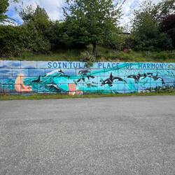 Interesting mural on this retaining wall.