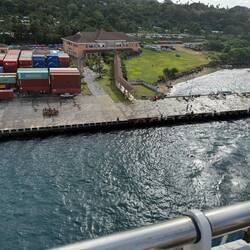 Luganville wharf, with welcoming committee