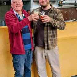 In the Husavik Ol microbrewery; Iain, a very active CAMRA member (left) with the owner (right)