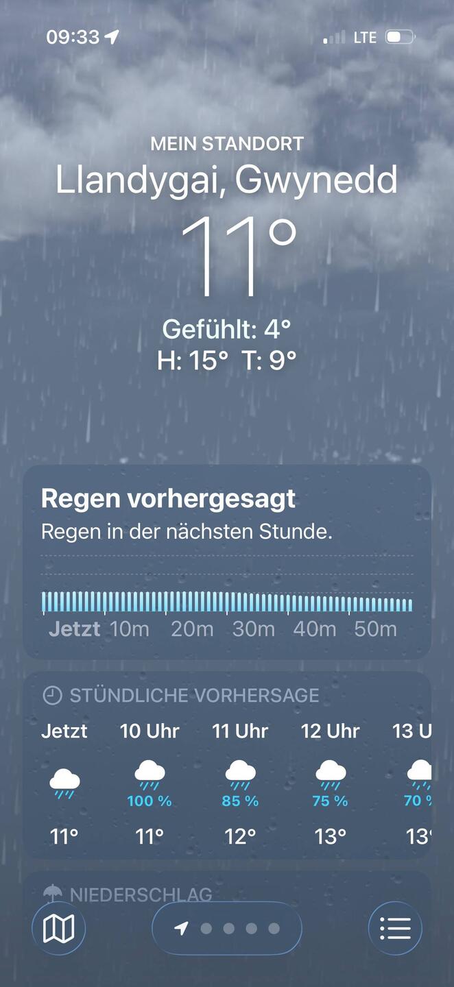 Bei strömenden Regen machen wir uns auf den Weg.