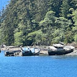 A couple of boat wrecks across the bay from the Cultural Centre
