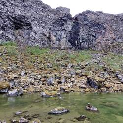 The towering vertical cliffs of Asbyrgi