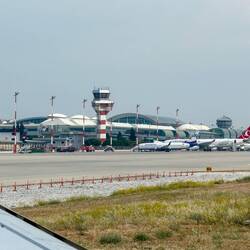 İzmir Adnan Menderes Airport from the runway — İzmir, Türkiye.