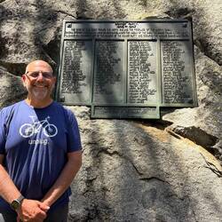 The plaque has the names of the 87 people in the Donner party