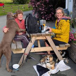 Fiona with Crumpet, Sally with Mo and Lulu