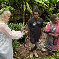 Kate holding the coconut crab