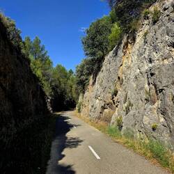 Rock-lined cycle path.