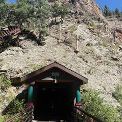 Mountain tunnel to an elevator.