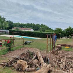 The demolishing of the steel shed begins in earnest