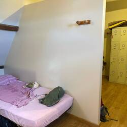 Tonight's room. Still a dorm, but nice not to have either to climb or duck.