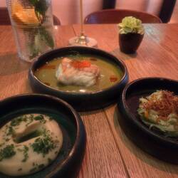 Cod fish with parsnip mash and pickled cabbage