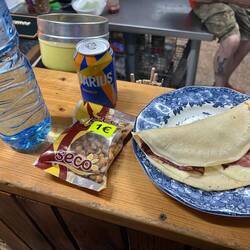 Bacon and cheese crepe, all made fresh right in front of me.