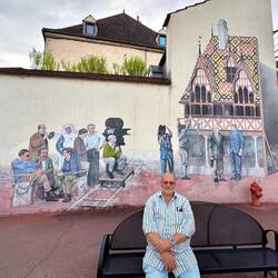 Mural Thema Dreharbeiten zu "Die große Sause" mit Louis de Funés 1966