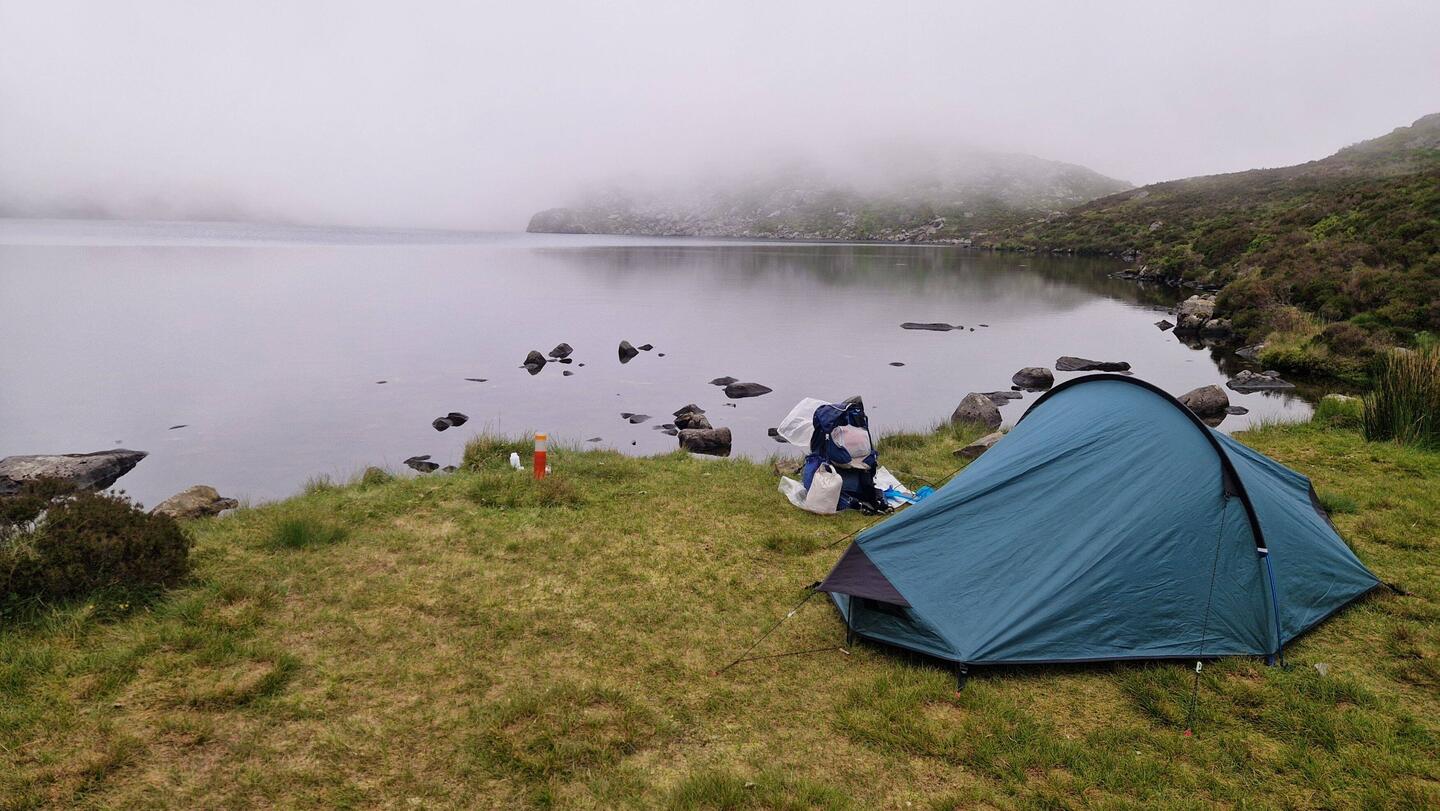 My end of day pitch beside Llyn Hywel amongst atmospheric mist