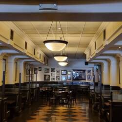 Disused bar and restaurant area of hotel - beautiful wood panelling