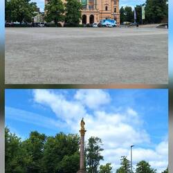 Mecklenburgisches Staatstheater und Siegessäule in Schwerin