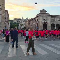 A sea of pink! Support/awareness for breast cancer and violence against women.