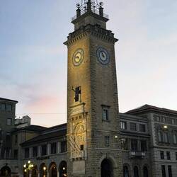 Bergamo - Lower Town tower at dusk.