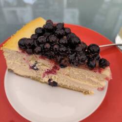 Käsekuchen mit schwarzer Johannisbeere