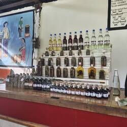 The tiny bottles at the bottom show what we nipped on previously. Red was the best, slightly sweet.
