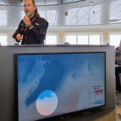 One of our educational talks, showing we are now in arctic waters - we have a photo class later