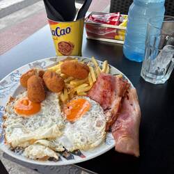 Dinner at the cafe across the street.