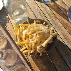 Shoestring fries, truffle oil, truffle salt & parmesan