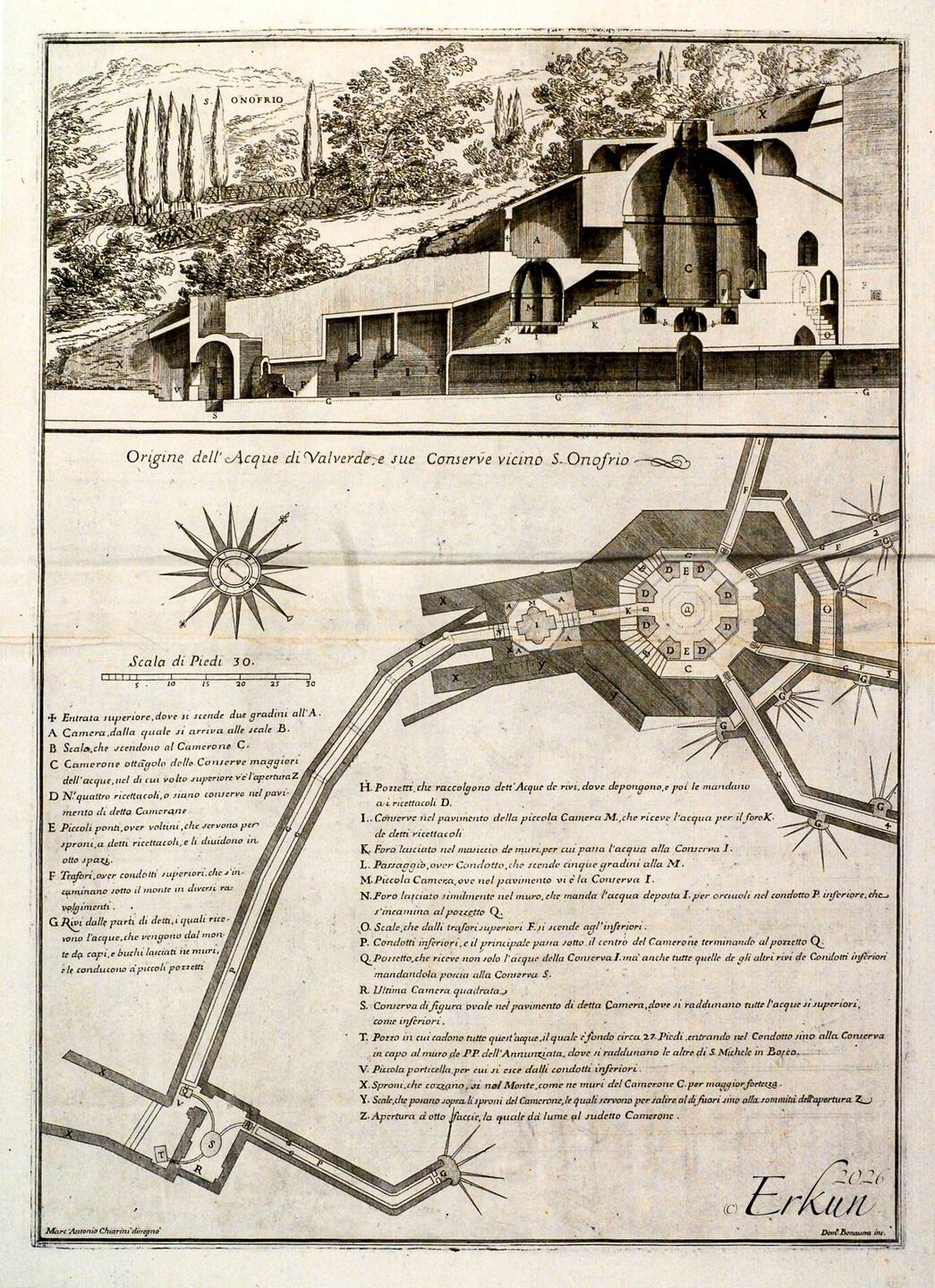 Plan & cross-section of the cistern & ducts (preserved at the Municipal Library) — Bologna, Italy.