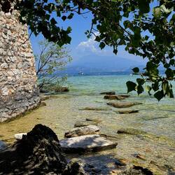 Serene layered rock beach area -- northeast corner of the peninsula