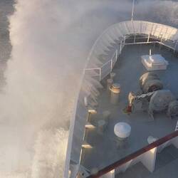 The waves on our bow when crossing the Denmark Strait