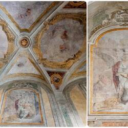 Detail from the frescos in the nave of the former monastery church — Museo San Colombano, Bologna.