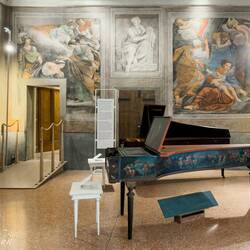 Harpsichord: Goccini; Bologna (1725); an octave-doubling mechanism makes it seem a larger instrument