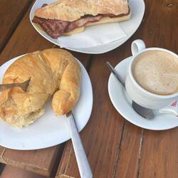 Guy in front of me got the last chocolate croissant. Rude. Ham and cheese was excellent.