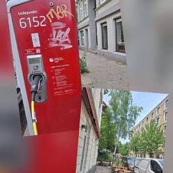 Oben: zentraler Parkplatz gesichert - Unten: viel Grün im Stadtteil