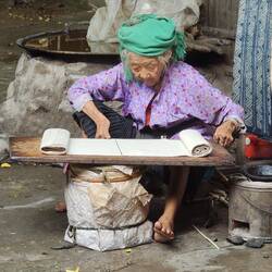 The lady here is a local from a village we went to. She works at a linen factory & is 103 years old!