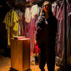 Our other guide doing a dramatic reading in the costume room ... Arena del Sole — Bologna, Italy.