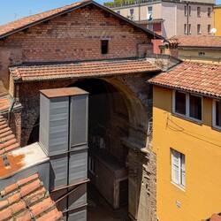 Glimpse of the ruins of the convent church from the roof ... Arena del Sole — Bologna, Italy.