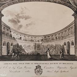 Archival poster of the Arena del Sole before the roof covering — Bologna, Italy.