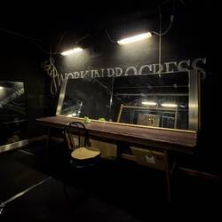 "Work in Progress" ... appropriate for the make-up area ... Arena del Sole — Bologna, Italy.