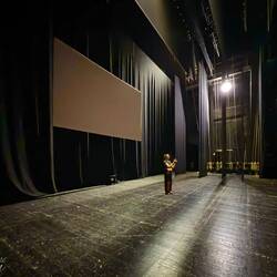 The stage behind the curtain at Sala de Berardinis ... Arena del Sole — Bologna, Italy.