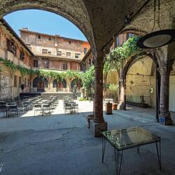 Cloister of the convent before it was replaced by Arena del Sole — Bologna, Italy.