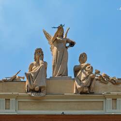 L to R: Poetry, Apollo, & Tragedy ... on. the pediment of the 19th century façade of Arena del Sole.