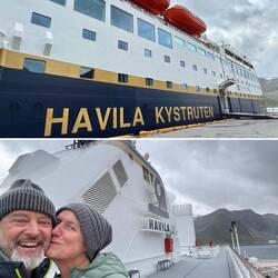 Nebst den drei Kreuzfahrtschiffen liegt auch noch ein Postschiff "Havila Polaris" im Hafen.