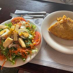 Mixed salad with tuna AND cheese, plus tortilla.