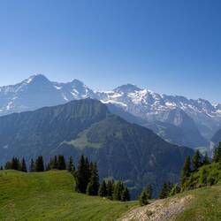 Erster Anblick Jungfrau, Mönch und Eiger (von li nach re)