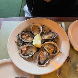 Oysters with peach. Aftertaste of cucumber. Couldn't take peach over the lemon juice
