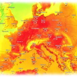 The heat is on; the Dolomiti are calling (yellow area north of Milan ... with some green).